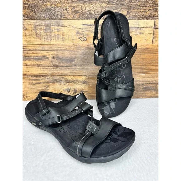 Ladies Merrell Swivel Leather Sandals Women's Sz US 11 Black Leather Hiking Shoe - Picture 1 of 10